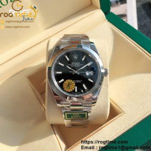 DateJust 41 SS KING 1:1 Best Edition 904L Steel Polished Bezel Black Stick Dail on Oyster Bracelet VR3235