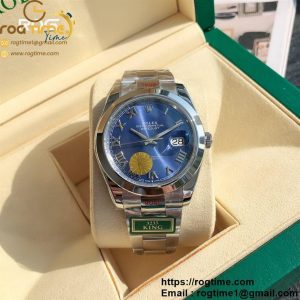 DateJust 41 SS Polished Bezel KING 1:1 Best Edition 904L Steel Blue Roman Dail on SS Oyster Bracelet VR3235