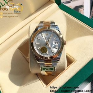 DateJust 41 YG Polished Bezel KING 1:1 Best Edition 904L Steel Silver Stick Dial on SS/YG Oyster Bracelet VR3235