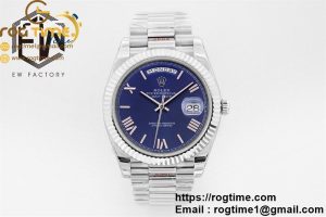 DayDate 40mm Fluted Bezel Pres Blue Roman Dial EWF A3255 Mod