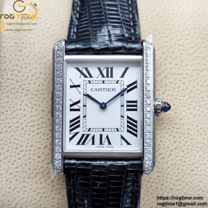 Cartier Tank Must Large K11F Diamonds Bezel 1:1 Best Edition White Dial on Black Leather Strap Ronda Quartz V3