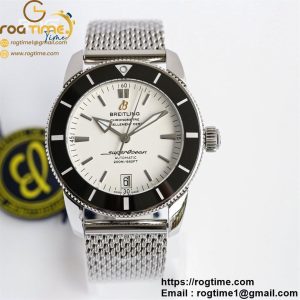 SuperOcean Heritage ii 42mm SS GF 1:1 Best Edition White Dial Black Bezel on SS Mesh Bracelet A2824 V2
