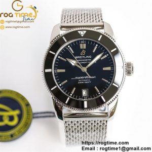SuperOcean Heritage ii 42mm SS GF 1:1 Best Edition Black Dial Black Bezel on SS Mesh Bracelet A2824 V2