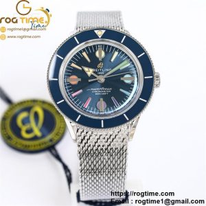 SuperOcean Heritage 42mm SS GF 1:1 Best Edition Blue Ceramic Bezel Blue Dial Rainbow Markers on SS Mesh Bracelet A2824