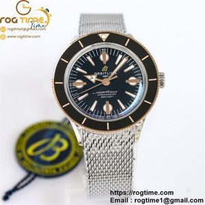 SuperOcean Heritage 42mm RG/SS GF 1:1 Best Edition Black Ceramic Bezel Black Dial on SS Mesh Bracelet A2824