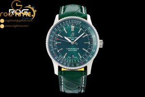 Navitimer SS 41mm TF 1:1 Best Edition White Bezel Green Dial on Green Leather Strap A2824