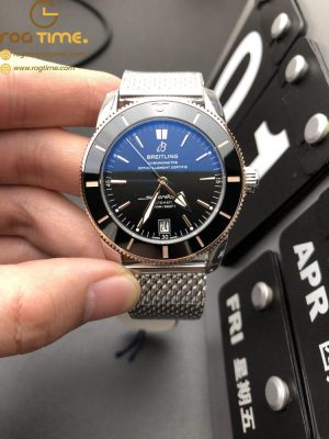 SuperOcean Heritage ii 42mm SS/RG GF 1:1 Best Edition Black Dial on SS Mesh Bracelet A2824 V2
