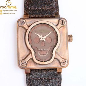 Bell & Ross BR01 Bronze BRSF 1:1 Best Edition Brown Skull Dial on Brown Leather Strap A2836
