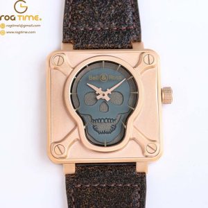 Bell & Ross BR01 Bronze BRSF 1:1 Best Edition Gray Skull Dial on Brown Leather Strap A2836