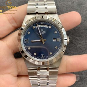 Tudor Royal SS Bezel V7F 1:1 Best Edition Blue Dial With Diamonds on SS Bracelet A2834