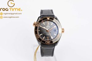 Planet Ocean 45.5mm Deep Gold Black Real Ceramic VSF 1:1 Best Edition on Black Leather Strap A8906 Super Clone
