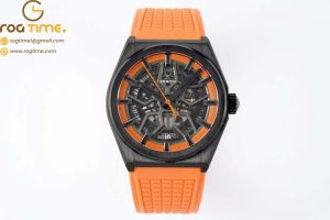 Defy Classic PVD LF 1:1 Best Edition Skeleton Orange Dial on Orange Rubber Strap A2892