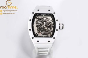 RM055 Ti White Ceramic BBR 1:1 Best Edition Skeleton Dial on White Rubber Strap RMUL2