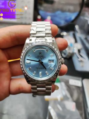 DayDate 40mm Tungsten Fluted Bezel Pres Ice-Blue Dial Diamond Bezel GSF