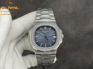 Nautilus 5711/1A 3KF 1:1 Best Edition Diamonds Bezel Blue Textured Dial on SS Bracelet A324 Super Clone V2