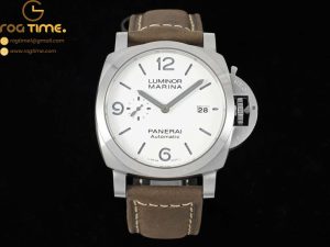 PAM1314 TTF 42mm Luminor Marina Auto1:1 Best Edition White Dial on Brown Leather Strap