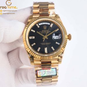 DayDate 40 YG QF Best Edition 904L Steel Black Dial on President Bracelet VR 3255 v5(Gain Weight) SuperClone