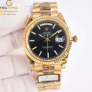 DayDate 40 YG QF Best Edition 904L Steel Black Dial on President Bracelet VR3255 V5 (Gain Weight) Super Clone