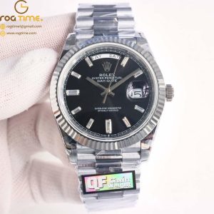 DayDate 40 SS QF Best Edition 904L Steel Black Dial on President Bracelet VR3255 V5 (Gain Weight) Super Clone