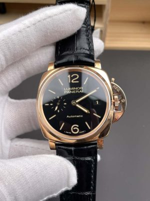 PAM908 “福” Luminor Due VSF Best Edition Black Dial on Black Leather Strap $360.00