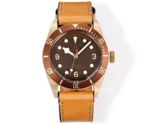 Heritage Black Bay Aluminium Bronze F4 1:1 Best Edition on Brown Leather Strap A2824