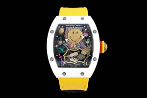 RM88 Smiley 41mm White Ceramic Skeleton Dial on Yellow Nylon Strap RMF Tourb