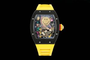 RM88 Smiley 41mm Black Ceramic Skeleton Dial on Yellow Rubber Strap RMF Tourb