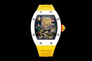 RM88 Smiley 41mm White Ceramic Skeleton Dial on Yellow Rubber Strap RMF Tourb