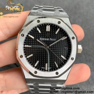 Royal Oak 41mm 15500 SS ZF 1:1 Best Edition Black Textured Dial on SS Bracelet A4302 Super Clone