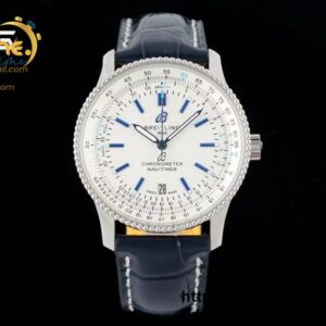 Navitimer SS 41mm TF 1:1 Best Edition White Bezel White Dial on Black Leather Strap A2824