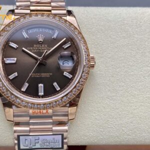 DayDate 40 RG QF 1:1 Best Edition Brown Crystal Dial Diamonds Bezel on President Bracelet VR3255 V5 (Gain Weight) Super Clone