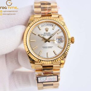 DayDate 40 YG QF Best Edition 904L Steel Silver Dial on President Bracelet VR3255 V5 (Gain Weight) Super Clone
