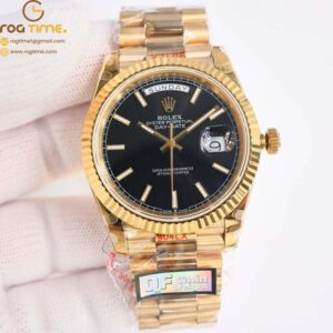 DayDate 40 YG QF Best Edition 904L Steel Black Dial on President Bracelet VR3255 V5 (Gain Weight) Super Clone