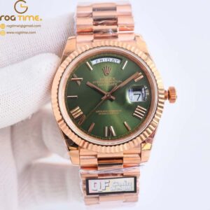 DayDate 40 RG QF Best Edition 904L Steel Olive Dial on President Bracelet VR3255 V5 (Gain Weight) Super Clone