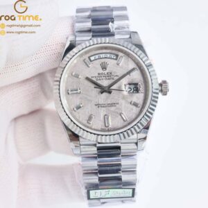 DayDate 40 SS QF Best Edition 904L Steel Meteorite Dial on President Bracelet vr3255 V5 (Gain Weight) Super Clone
