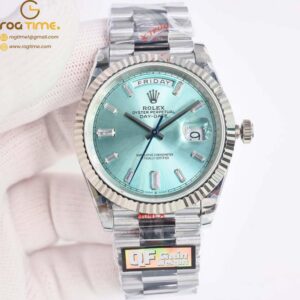 DayDate 40 SS QF Best Edition 904L Steel Ice Blue Dial on President Bracelet VR3255 V5 (Gain Weight) Super Clone