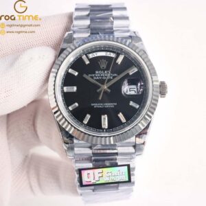 DayDate 40 SS QF Best Edition 904L Steel Black Dial on President Bracelet VR3255 V5 (Gain Weight) Super Clone