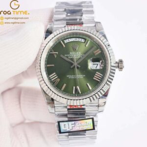 DayDate 40 SS QF Best Edition 904L Steel Olive Dial on President Bracelet VR3255 V5 (Gain Weight) Super Clone