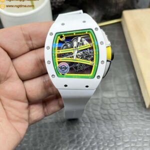 RM61-01 White Ceramic/RU Sketelon Dial on White Rubber Strap APSF RMUL2