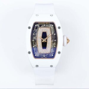 RM07-01 Ladies 31.5mm Black Diamonds Dial on White Rubber Strap ZF CRMA2