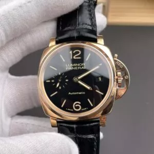 PAM908 “福” Luminor Due VSF Best Edition Black Dial on Black Leather Strap $360.00