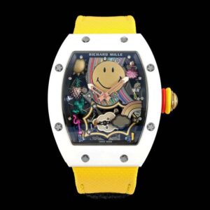 RM88 Smiley 41mm White Ceramic Skeleton Dial on Yellow Nylon Strap RMF Tourb