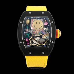 RM88 Smiley 41mm Black Ceramic Skeleton Dial on Yellow Nylon Strap RMF Tourb