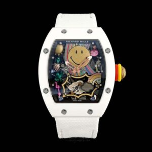 RM88 Smiley 41mm White Ceramic Skeleton Dial on White Nylon Strap RMF Tourb