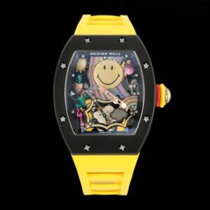 RM88 Smiley 41mm Black Ceramic Skeleton Dial on Yellow Rubber Strap RMF Tourb