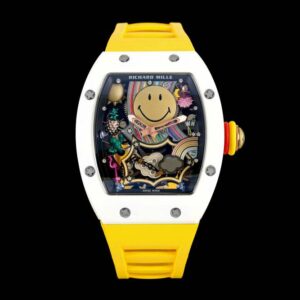 RM88 Smiley 41mm White Ceramic Skeleton Dial on Yellow Rubber Strap RMF Tourb