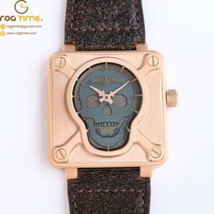 Bell & Ross BR01 Bronze BRSF 1:1 Best Edition Gray Skull Dial on Brown Leather Strap A2836