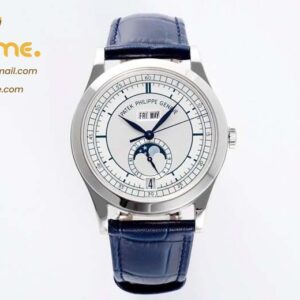 Annual Calendar Moonphase 5396 SS PPF 1:1 Best Edition White/Blue Dial on Blue Leather Strap A324