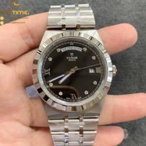 Tudor Royal SS Bezel V7F 1:1 Best Edition Black Dial With Diamonds on SS Bracelet A2834