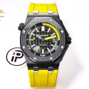 Royal Oak Offshore Diver Forged Carbon IPF Black Checkered Dial on Yellow Rubber Strap MY9015